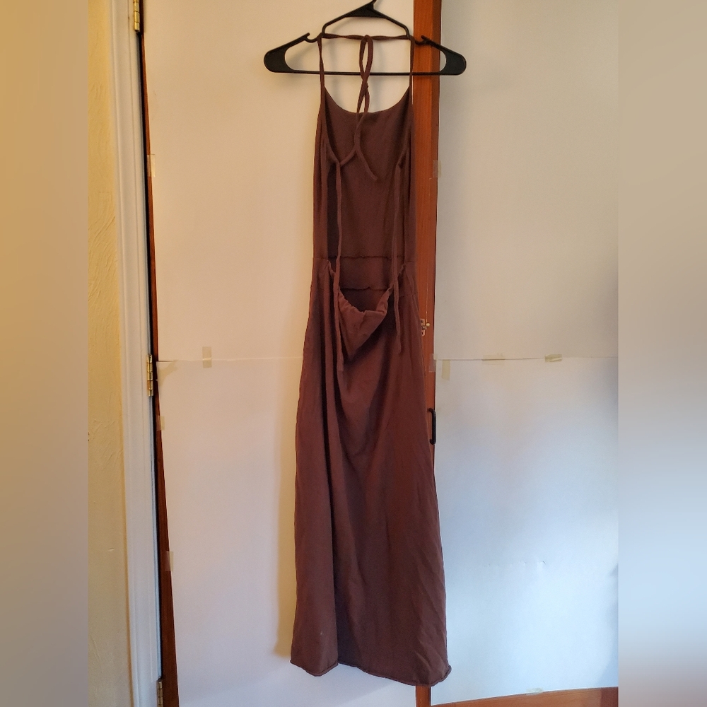 Zhen Nymph Tamesis River Goddess Brown Backless Halter Dress - Picture 3 of 9